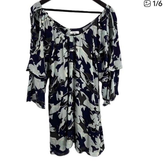 Parker Dresses & Skirts - Parker Navy and Light Blue 100% silk Floral Cold-Shoulder Midi Dress